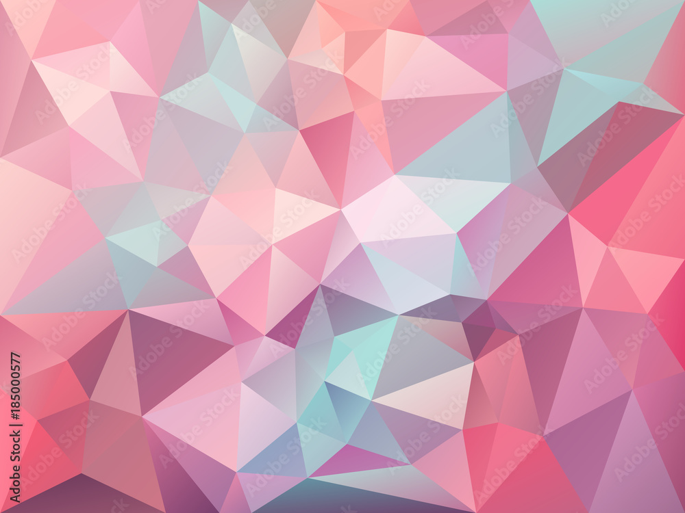 vector abstract irregular polygon background with a triangle pattern in baby pink, blue, purple color