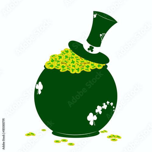St. Patrick's Day, a pot with a slap and clover, vector
