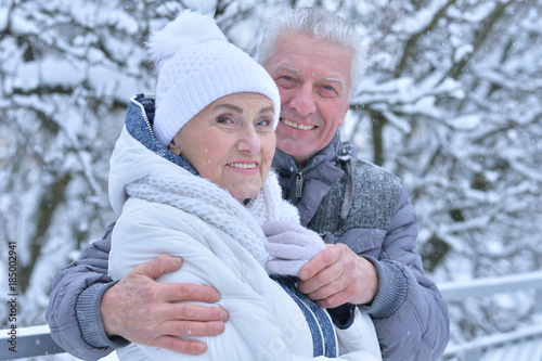 senior couple at winter outdoors