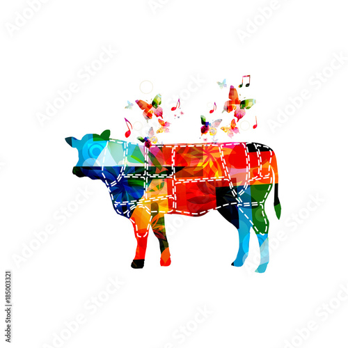 Meat cuts. Diagrams for butcher shop. Scheme of beef. Animal silhouette beef isolated vector illustration