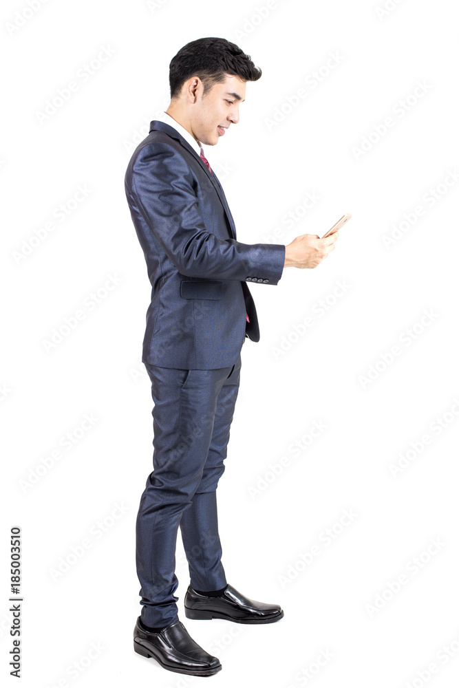 Asian Businessman using Smartphont with attractive smiling isolated on white background. Asian Businessman using Smartphont with attractive smiling isolated on white background.