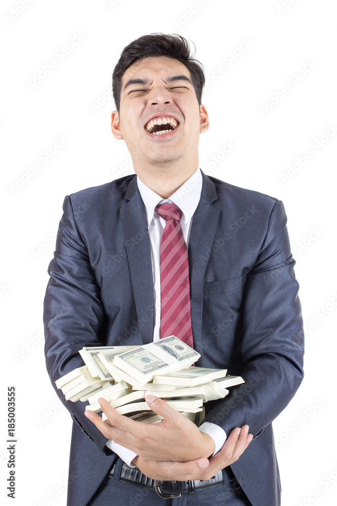Man received a lot of Money from Business, Isolated on White background. Man received a lot of Money from Business, Isolated on White background.