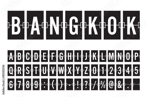 Airport Mechanical Flip Board Panel Font - White Font on Dark Background Vector Illustration