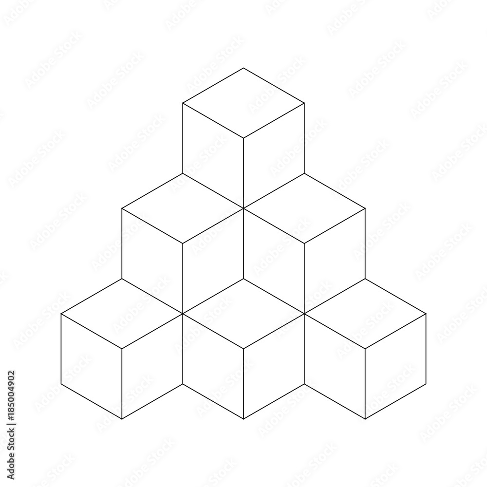 Pyramid of cubes. Flat vector outline illustration isolated on white background. Pyramid of cubes. Flat vector outline illustration isolated on white background.