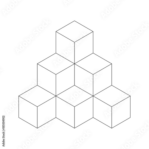 Pyramid of cubes. Flat vector outline illustration isolated on white background.