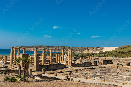 Scenic landscape with ruins of Baelo Claudia is an ancient Roman town on the coast of Spain.
