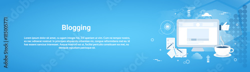 Blogging Management Web Horizontal Banner With Copy Space Flat Vector Illustration