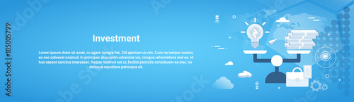 Investment Money Business Horizontal Web Banner With Copy Space Flat Vector Illustration