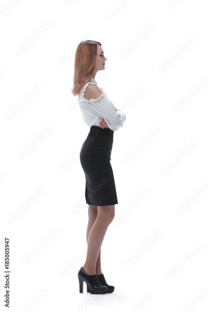 Side view of a beautiful woman in a white blouse Side view of a beautiful woman in a white blouse