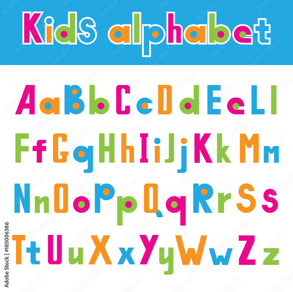 Vector illustration of simple font isolated on white background. Childhood alphabet.
