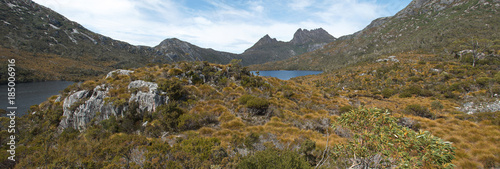 View on Dove Lake from Dove Lake Circuit in Cradle Mountain NP in Tasmania 