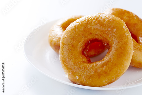 Donut isolated on a white plate