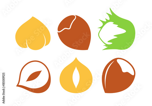 Hazelnut set. Isolated hazelnut on white background
