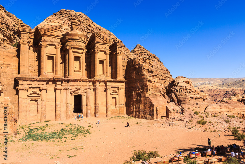 The Monastery Ad Deir monumental building carved out of rock in the ancient city of Petra