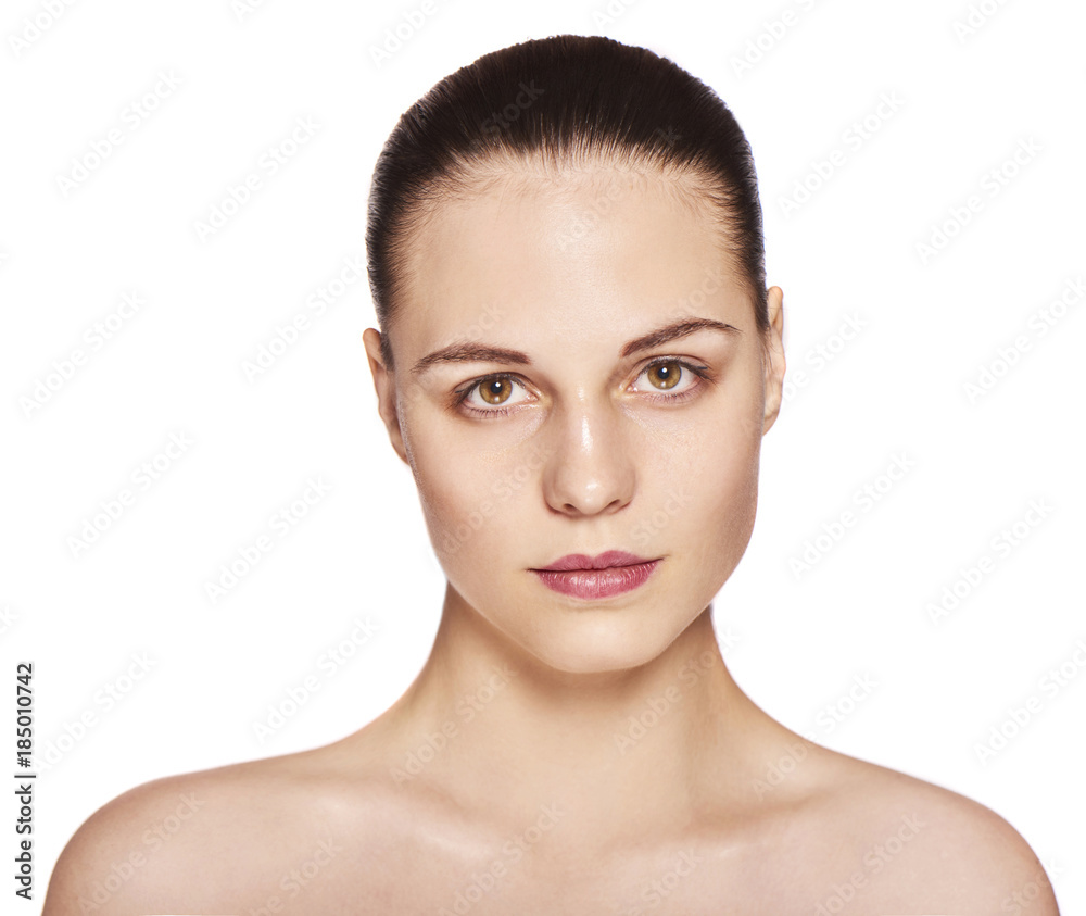 Beautiful Young Woman with Clean Fresh Skin isolated on white background Beautiful Young Woman with Clean Fresh Skin isolated on white background