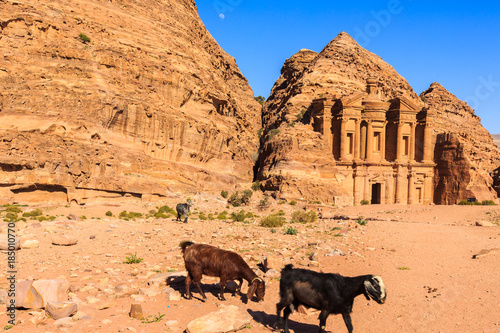 The Monastery Ad Deir monumental building carved out of rock in the ancient city of Petra