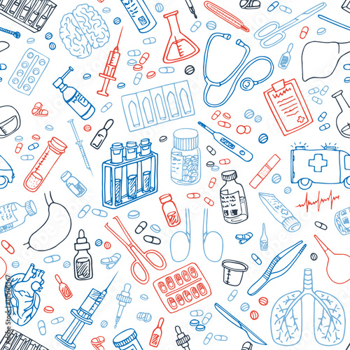 medicine and healthceare doodles seamledd vector pattern