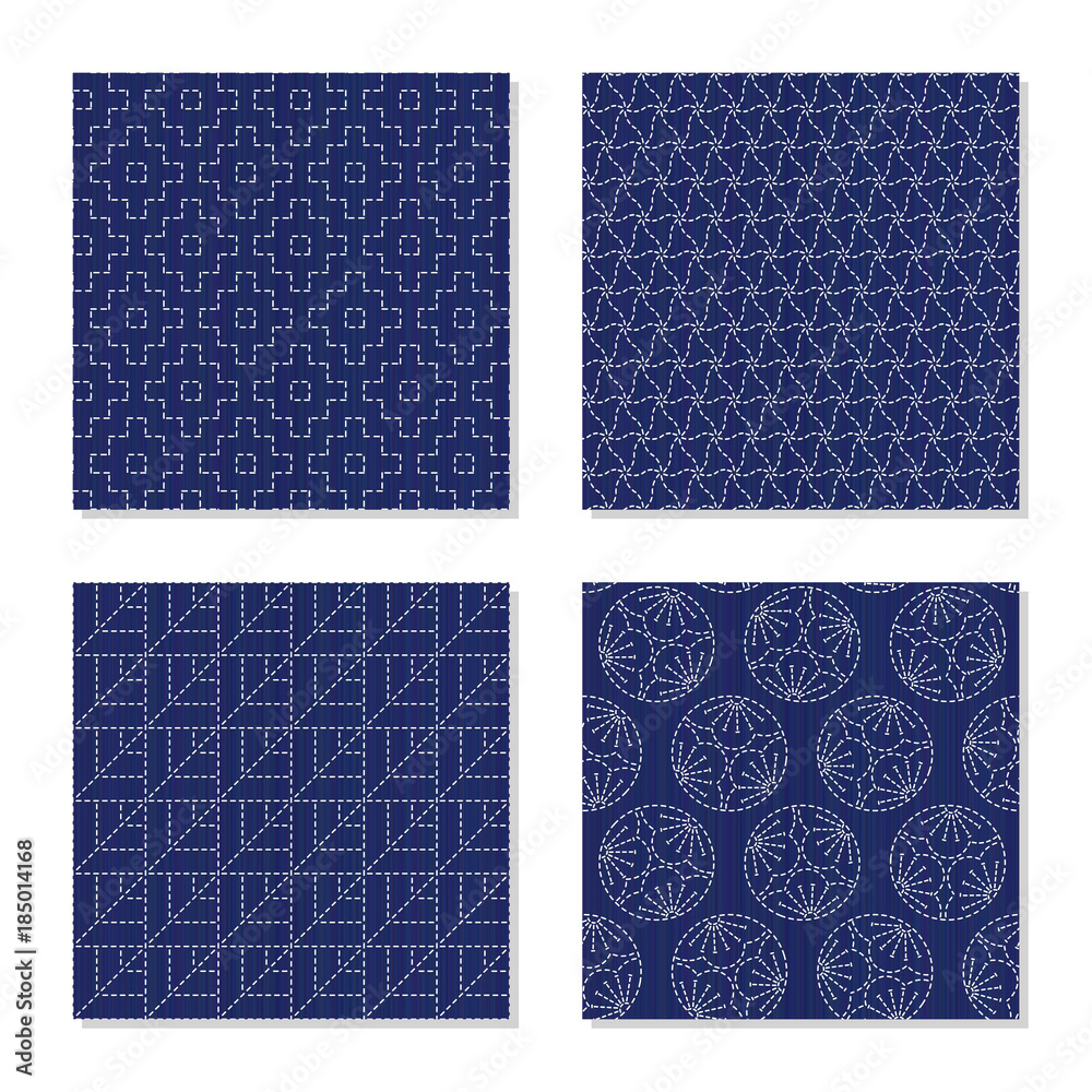 Japanese Pattern Digital Paper, SEAMLESS Blue Sashiko Pattern