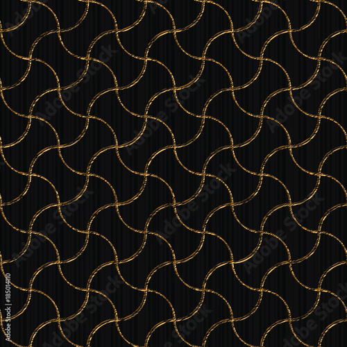 Wavy lines. Abstract seamless pattern. Asian motif based on japanese sashiko. Scratched golden ornament on the black background. Abstract geometric backdrop. For web-page decoration or pattern fills.