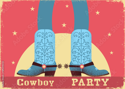Cowboy party card background with cowboy legs in western boots