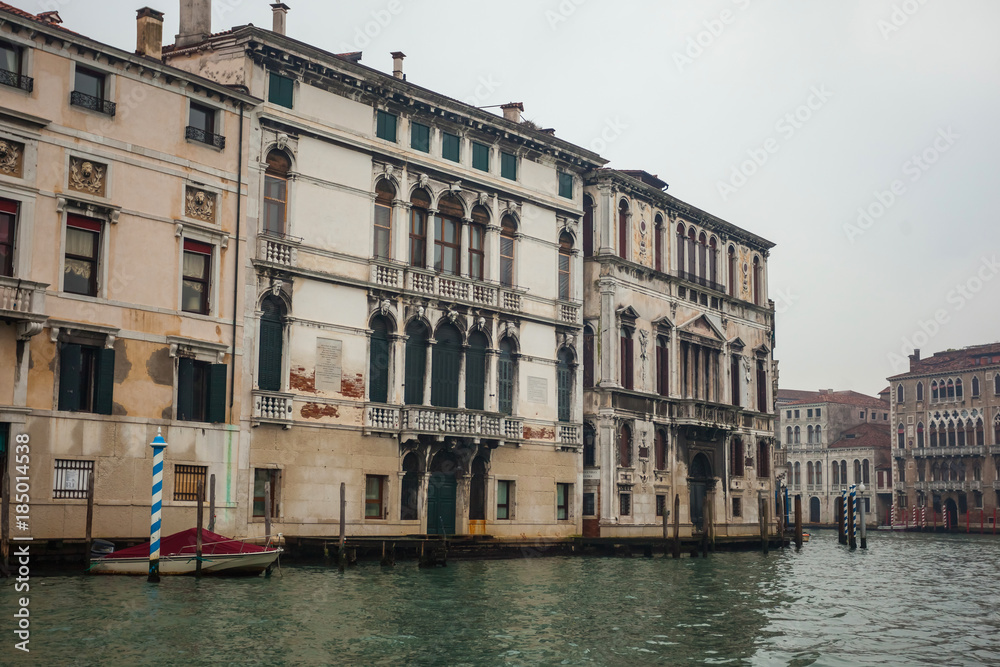 Famous palaces on the Grand Canal in Venice, Italy. Moisture