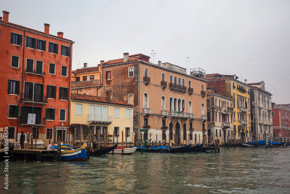Famous palaces on the Grand Canal in Venice, Italy. Moisture