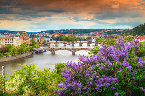 Spectacular spring panorama with famous Prague city, Czech Republic, Europe