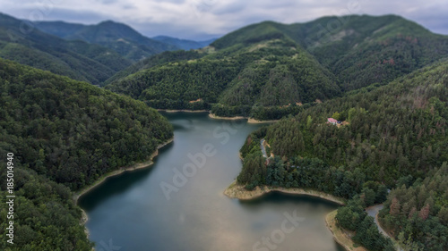 lake in the mountain bird view