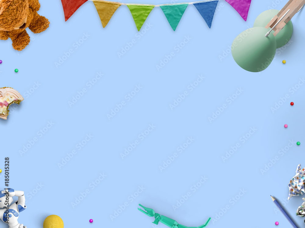Φωτογραφία Spielsachen und Süssigkeiten  - Kids Dekoration Draufsicht - Hintergrund und Tex