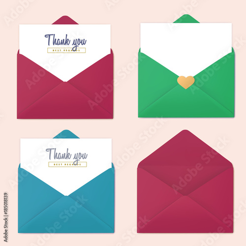 Set of blank colorful realistic envelopes mockup.