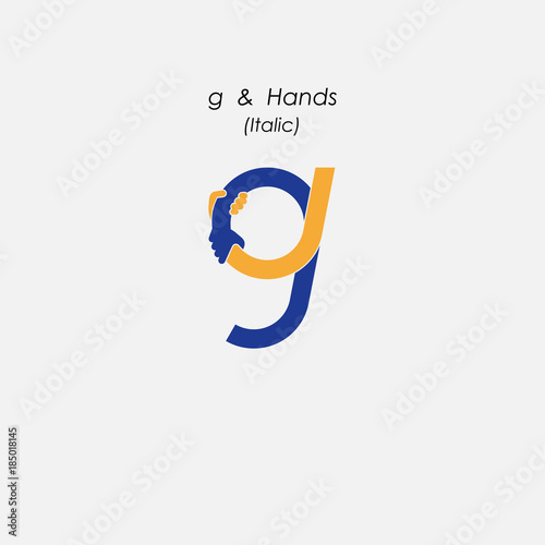 g - Letter abstract icon & hands logo design vector template.Business offer,partnership symbol.Hope,help concept.Support,teamwork sign.Corporate business & education logotype symbol