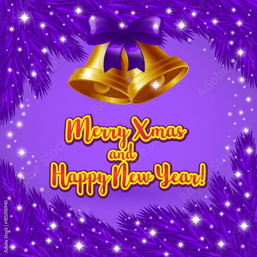 Christmas violet card with Christmas Bells