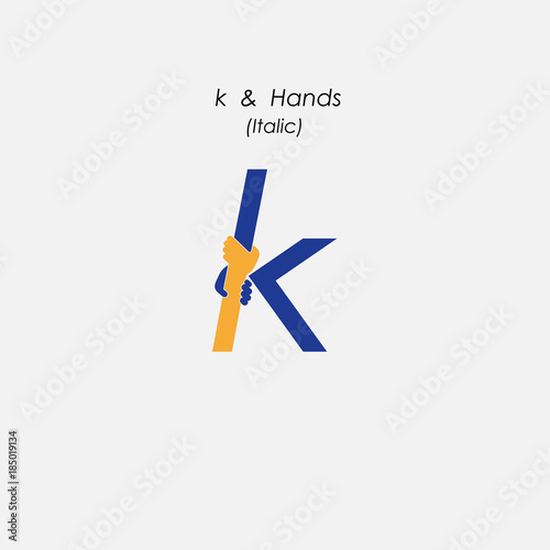 k - Letter abstract icon & hands logo design vector template.Business offer,partnership symbol.Hope,help concept.Support,teamwork sign.Corporate business & education logotype symbol
