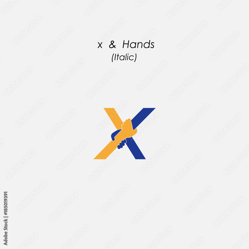 x - Letter abstract icon & hands logo design vector template.Business offer,partnership symbol.Hope,help concept.Support,teamwork sign.Corporate business & education logotype symbol.