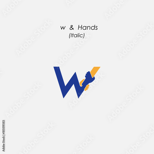 w - Letter abstract icon & hands logo design vector template.Business offer,partnership symbol.Hope,help concept.Support,teamwork sign.Corporate business & education logotype symbol.