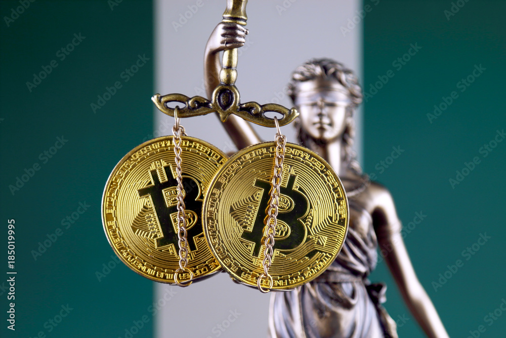 Φωτογραφία Symbol of law and justice, physical version of Bitcoin and Nigeria Flag