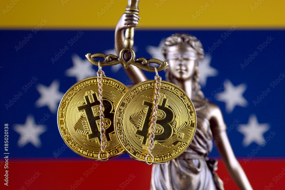 Φωτογραφία Symbol of law and justice, physical version of Bitcoin and Venezuela Flag