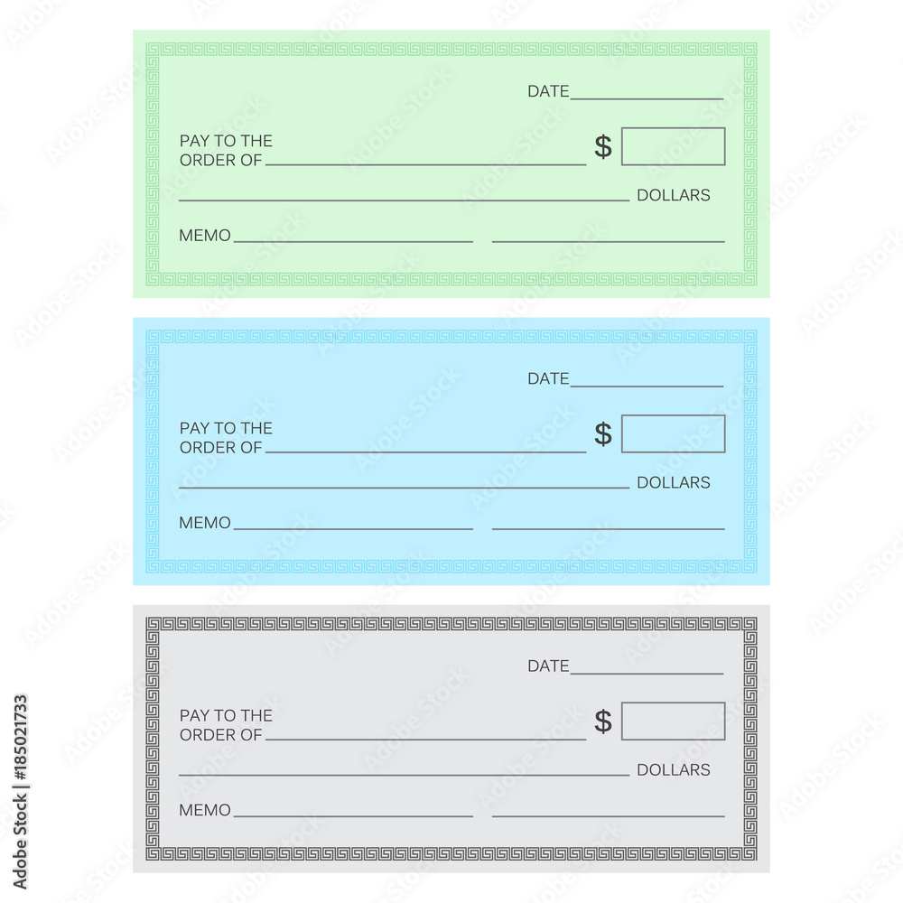 Blank check template. Check vector template. Banking check template Blank check template. Check vector template. Banking check template