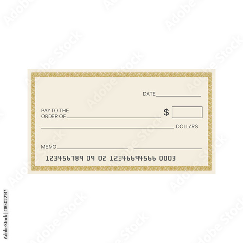 Blank check template. Check vector template. Banking check template