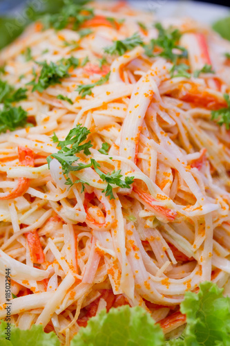 Close Up of Imitation Crab Meat Salad