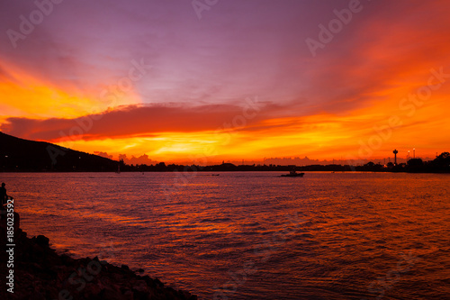 Beautiful Orange Sky Sunset in the sea