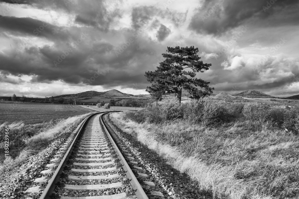 Single railway track in Rana, Czech Republic
