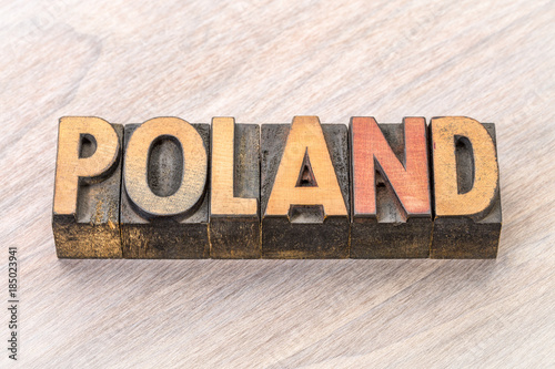 Poland word in vintage wood type