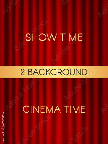 Two theater curtain background. Cinema and show inscription. Vector illustration design.