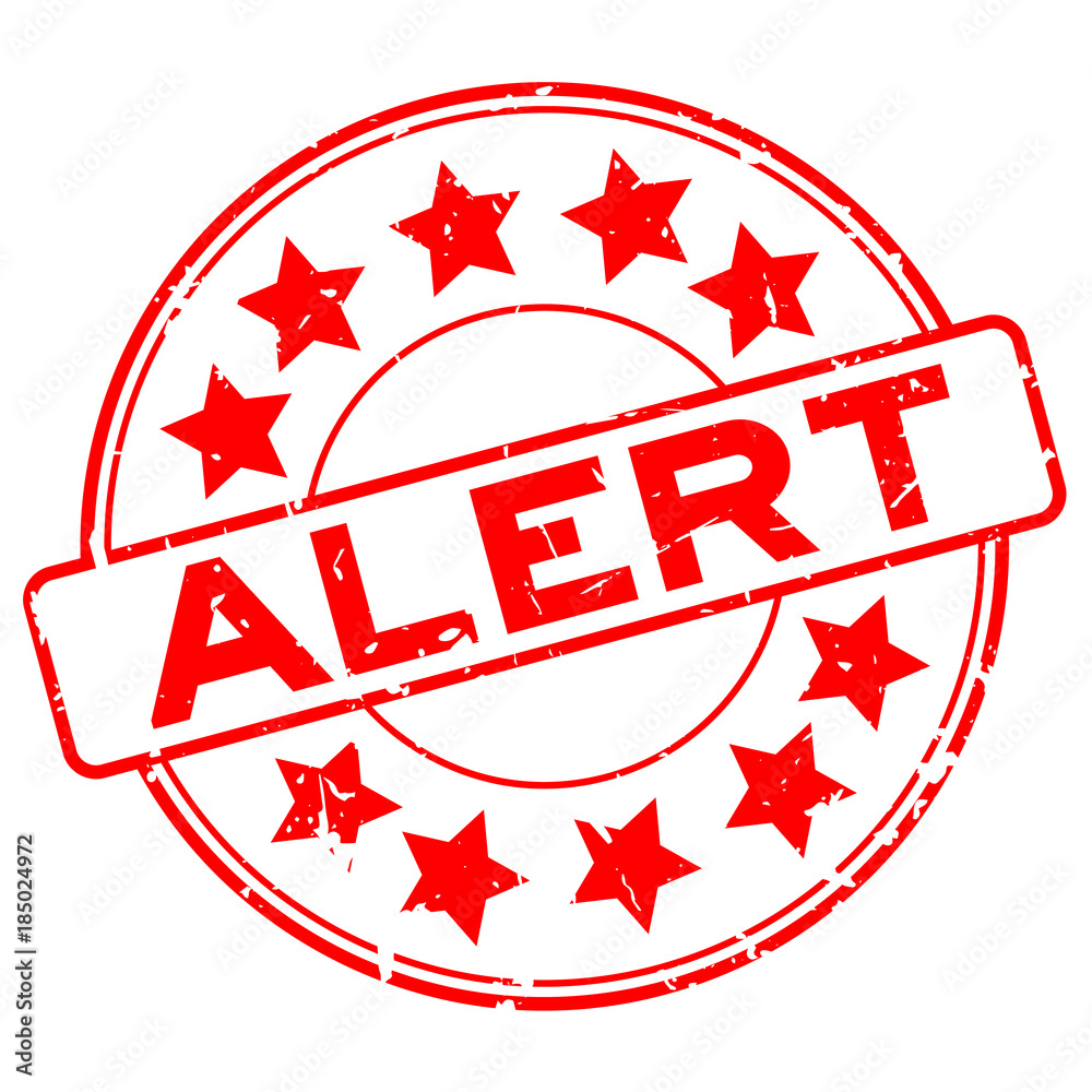 Grunge red alert word with star icon round rubber seal stamp on white background Grunge red alert word with star icon round rubber seal stamp on white background