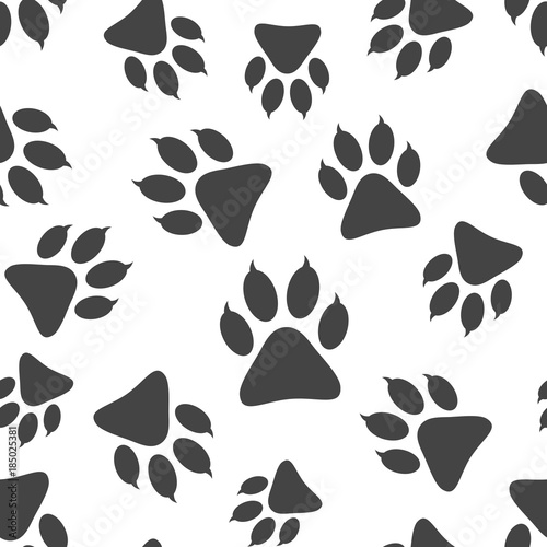 Paw print icon seamless pattern background. Business flat vector illustration. Dog, cat, bear paw sign symbol pattern.