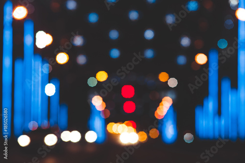 City lights big abstract circular bokeh on dark background