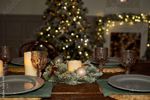 Serving Christmas buffet . A rustic  cosy style. Warm shades