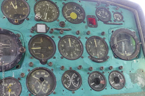 cockpit of a painted military helicopters  at the Buchheim Museum in Bernried, Bavaria, Germany photo