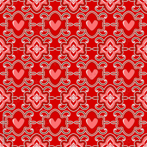 Seamless vector illustration of Valentine's Day. Pattern of abstract shapes, decorative heart